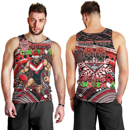 Merry Christmas AFL Bombers Men Tank Top Aboriginal Santa Football Mascot