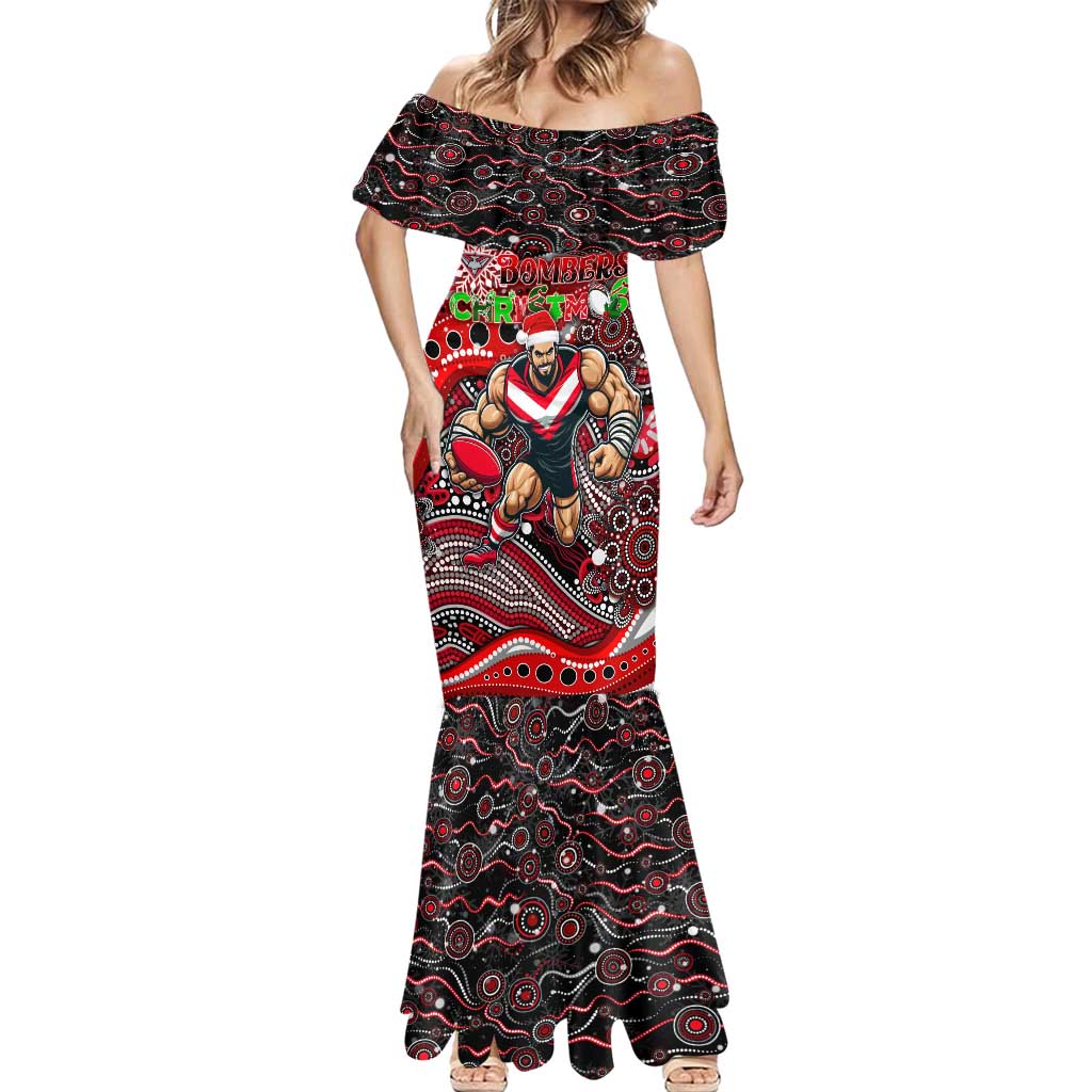 Merry Christmas AFL Bombers Mermaid Dress Aboriginal Santa Football Mascot