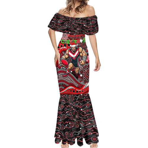 Merry Christmas AFL Bombers Mermaid Dress Aboriginal Santa Football Mascot