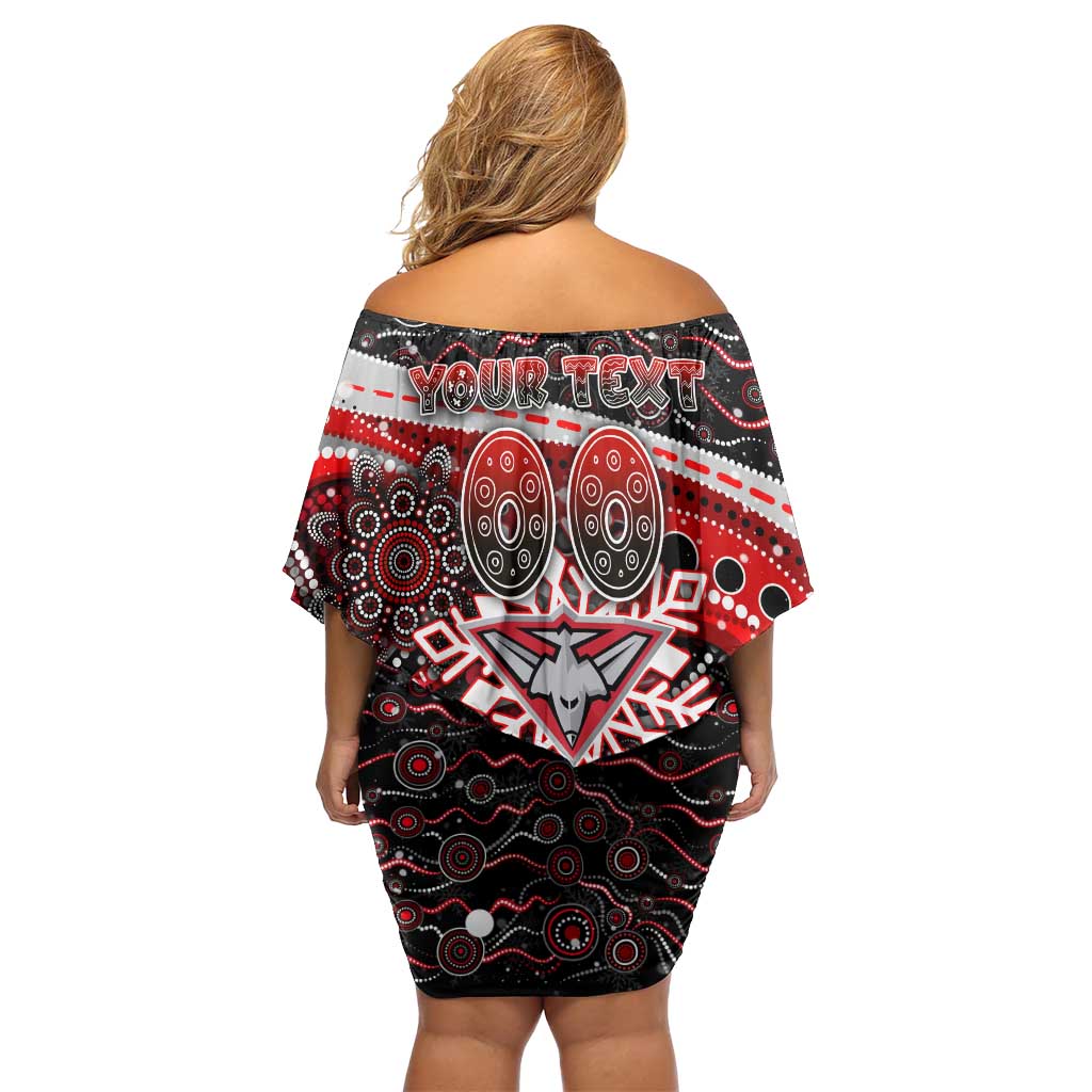 Merry Christmas AFL Bombers Off Shoulder Short Dress Aboriginal Santa Football Mascot