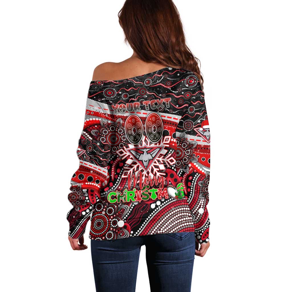 Merry Christmas AFL Bombers Off Shoulder Sweater Aboriginal Santa Football Mascot