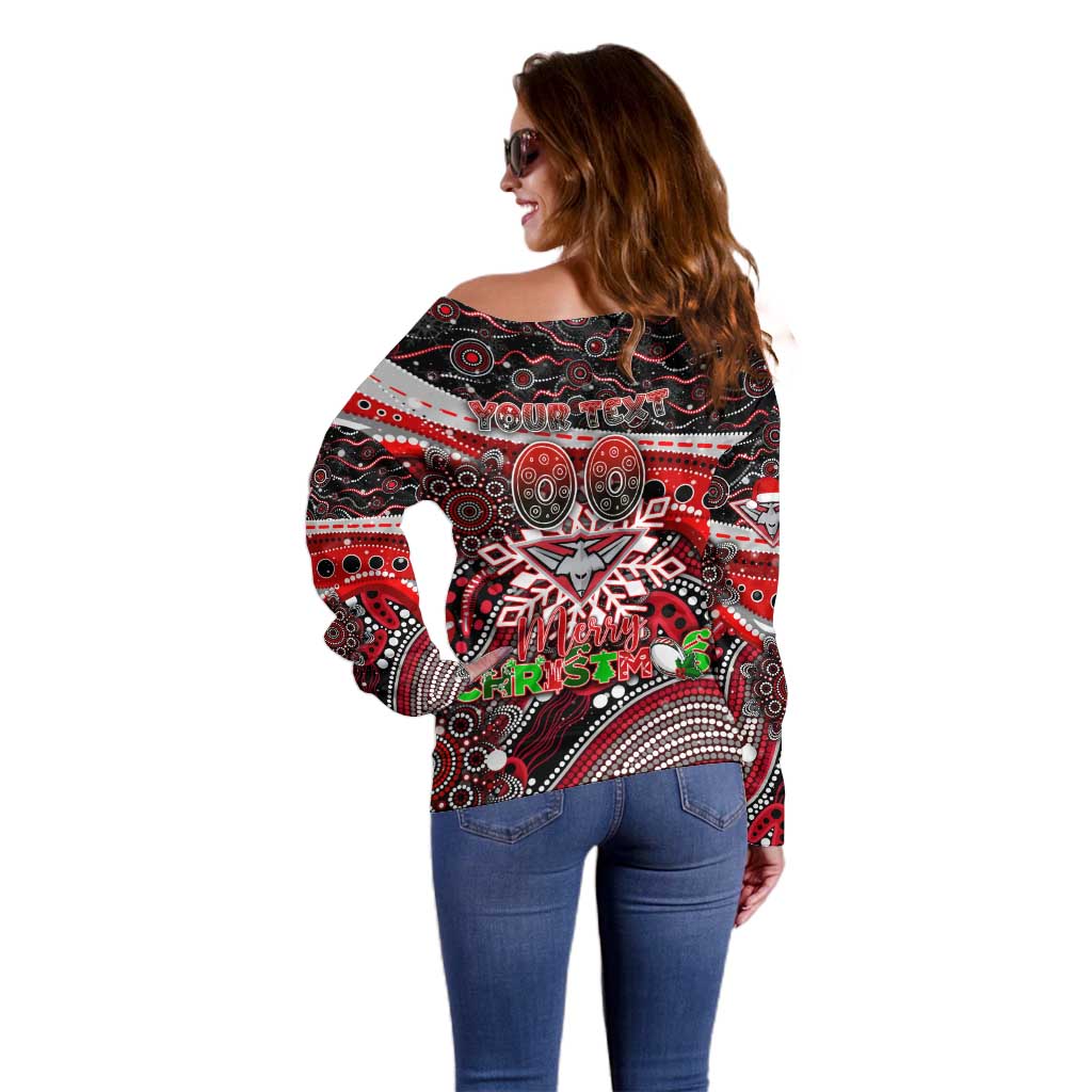 Merry Christmas AFL Bombers Off Shoulder Sweater Aboriginal Santa Football Mascot