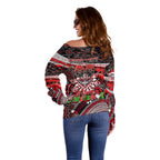 Merry Christmas AFL Bombers Off Shoulder Sweater Aboriginal Santa Football Mascot