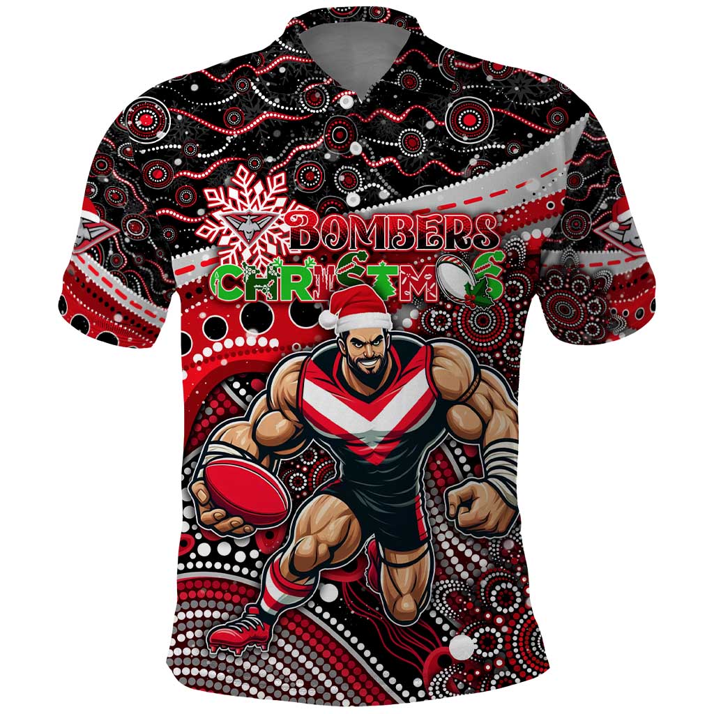 Merry Christmas AFL Bombers Polo Shirt Aboriginal Santa Football Mascot