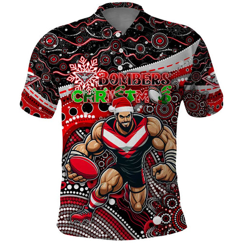 Merry Christmas AFL Bombers Polo Shirt Aboriginal Santa Football Mascot