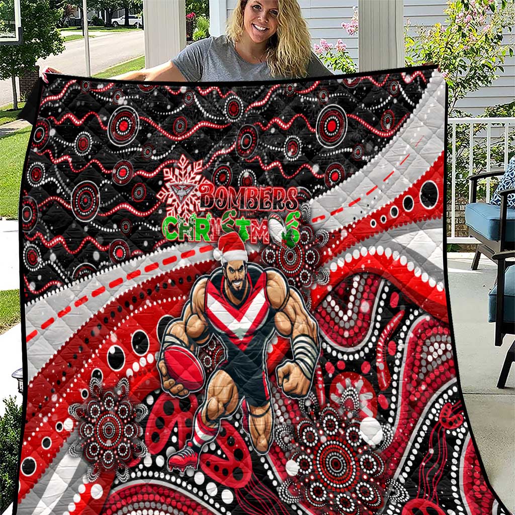 Merry Christmas AFL Bombers Quilt Aboriginal Santa Football Mascot