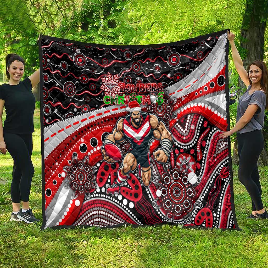 Merry Christmas AFL Bombers Quilt Aboriginal Santa Football Mascot