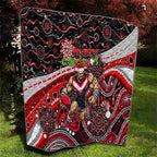 Merry Christmas AFL Bombers Quilt Aboriginal Santa Football Mascot