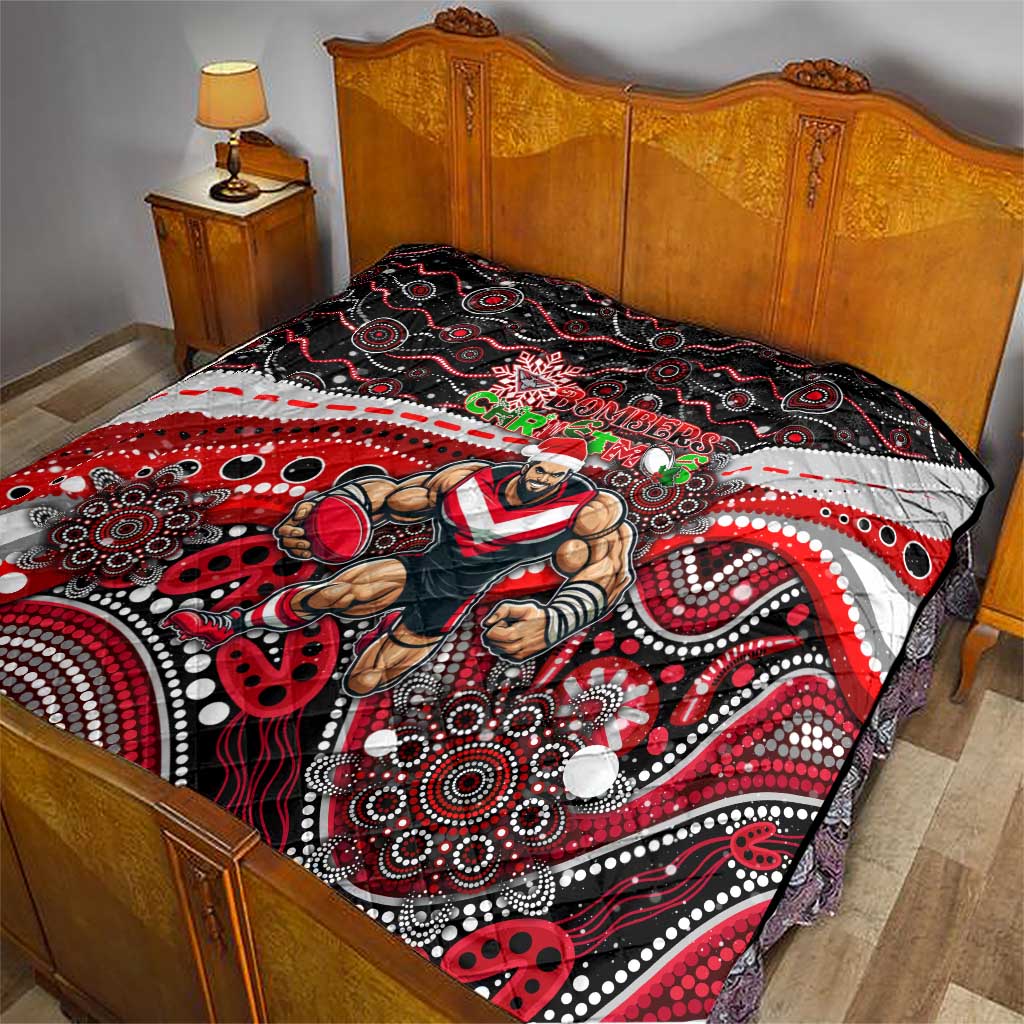 Merry Christmas AFL Bombers Quilt Aboriginal Santa Football Mascot