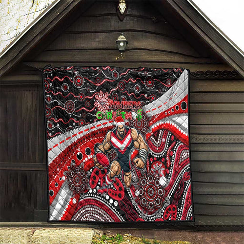 Merry Christmas AFL Bombers Quilt Aboriginal Santa Football Mascot