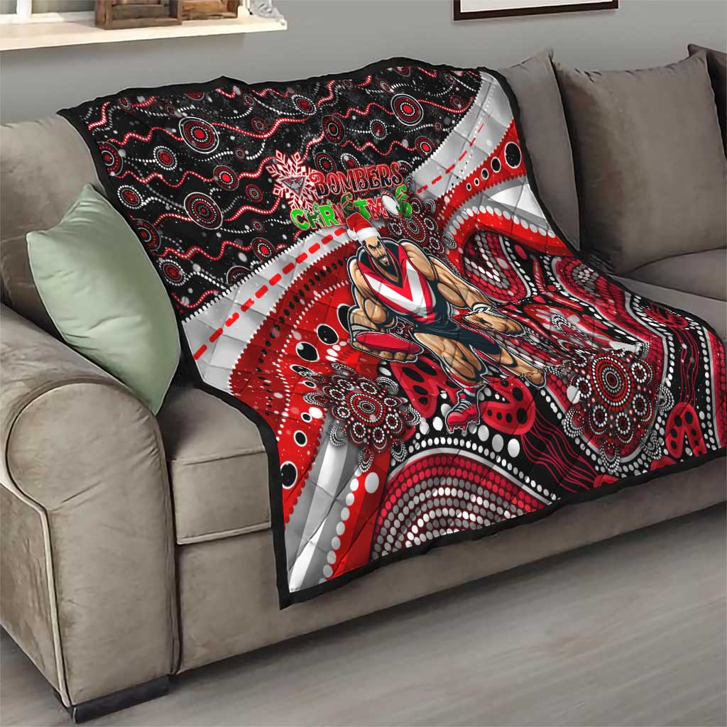 Merry Christmas AFL Bombers Quilt Aboriginal Santa Football Mascot