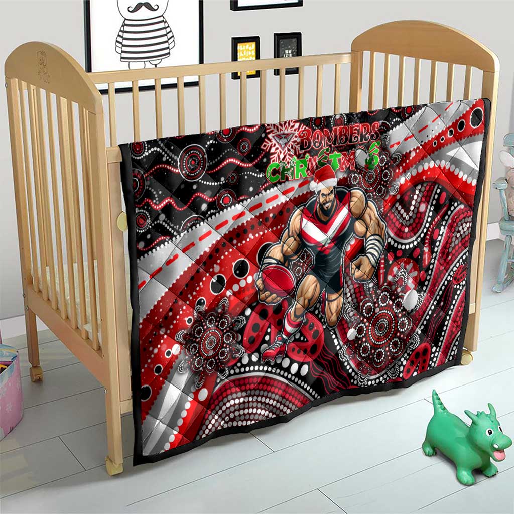 Merry Christmas AFL Bombers Quilt Aboriginal Santa Football Mascot