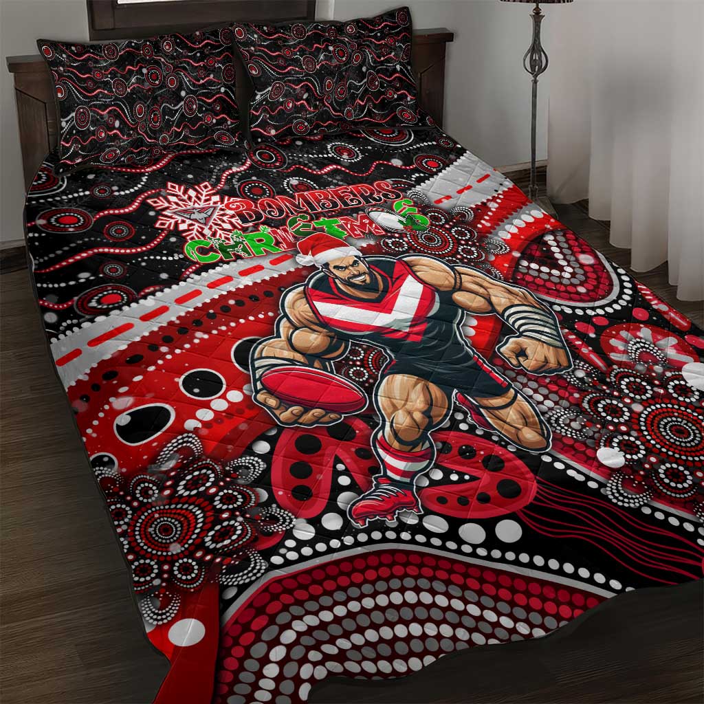 Merry Christmas AFL Bombers Quilt Bed Set Aboriginal Santa Football Mascot