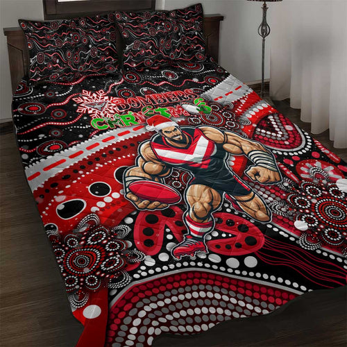 Merry Christmas AFL Bombers Quilt Bed Set Aboriginal Santa Football Mascot