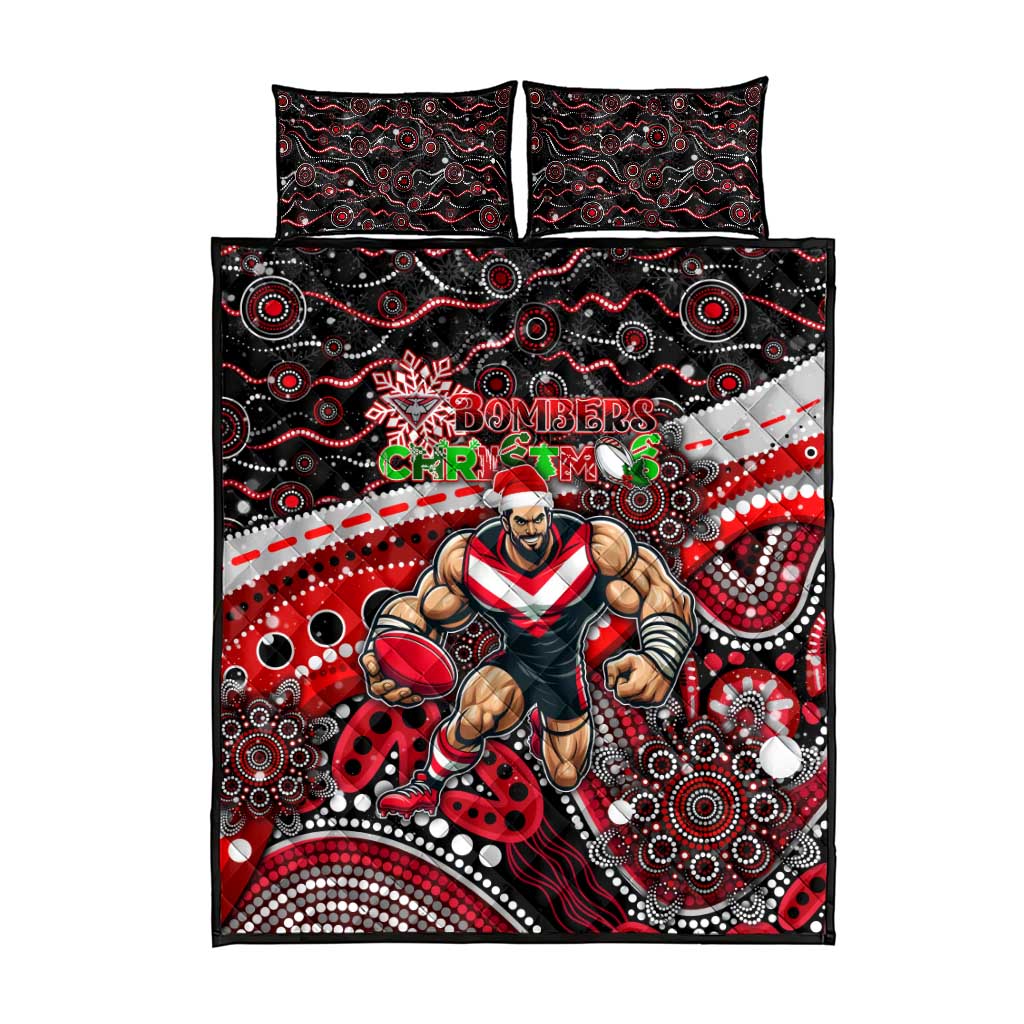 Merry Christmas AFL Bombers Quilt Bed Set Aboriginal Santa Football Mascot