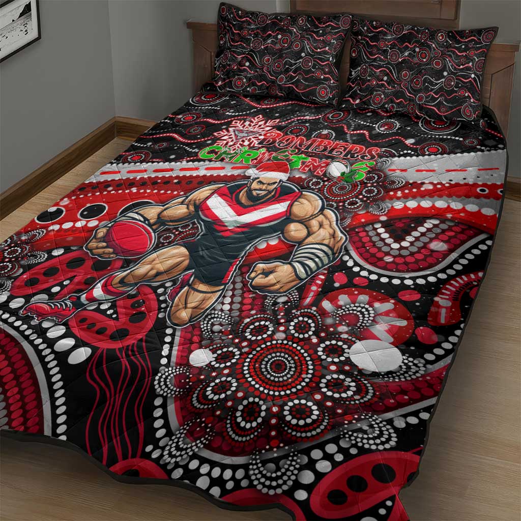 Merry Christmas AFL Bombers Quilt Bed Set Aboriginal Santa Football Mascot