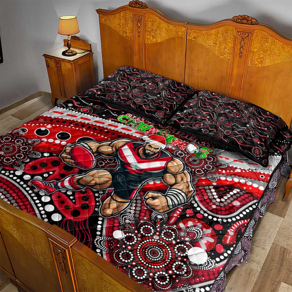 Merry Christmas AFL Bombers Quilt Bed Set Aboriginal Santa Football Mascot