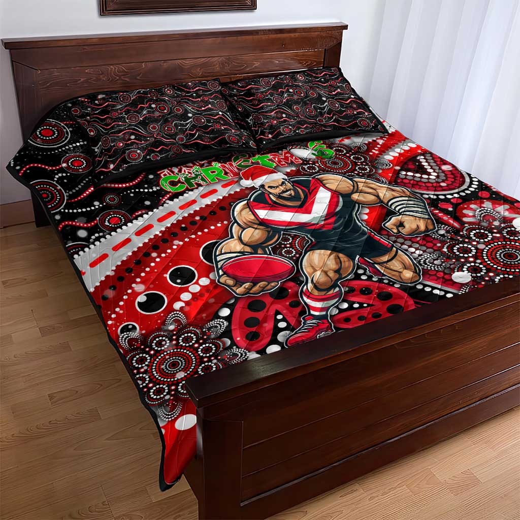 Merry Christmas AFL Bombers Quilt Bed Set Aboriginal Santa Football Mascot