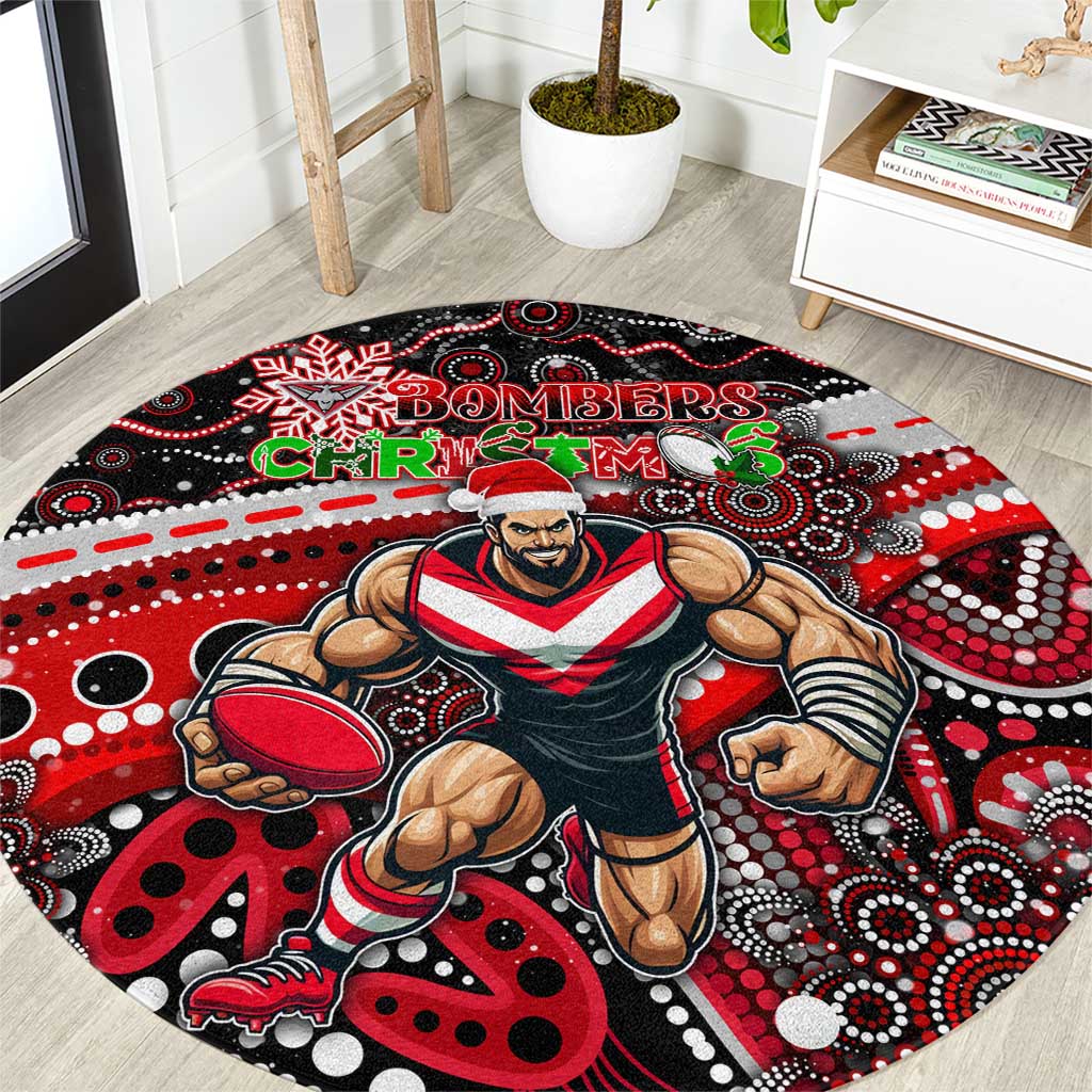 Merry Christmas AFL Bombers Round Carpet Aboriginal Santa Football Mascot