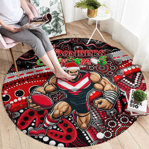 Merry Christmas AFL Bombers Round Carpet Aboriginal Santa Football Mascot