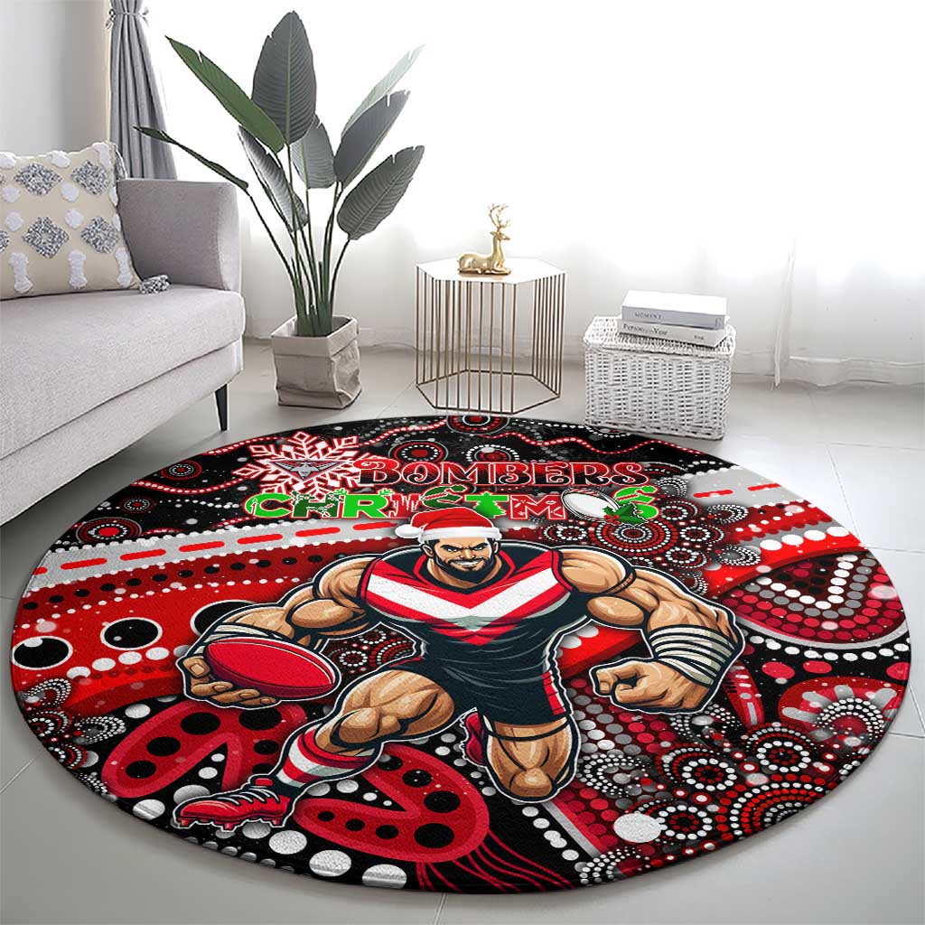 Merry Christmas AFL Bombers Round Carpet Aboriginal Santa Football Mascot