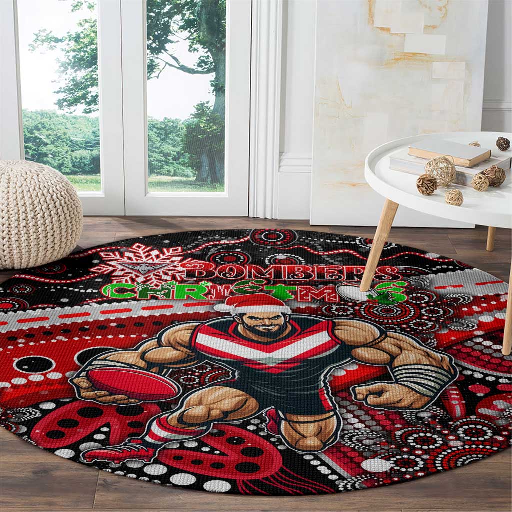 Merry Christmas AFL Bombers Round Carpet Aboriginal Santa Football Mascot