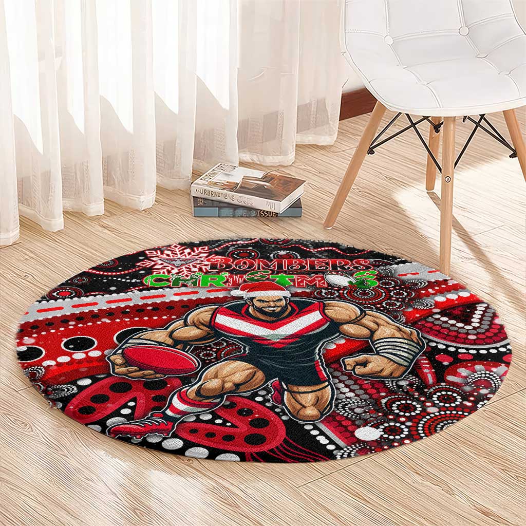 Merry Christmas AFL Bombers Round Carpet Aboriginal Santa Football Mascot
