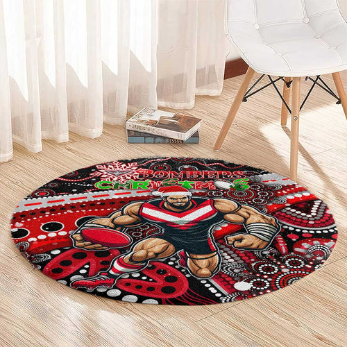 Merry Christmas AFL Bombers Round Carpet Aboriginal Santa Football Mascot