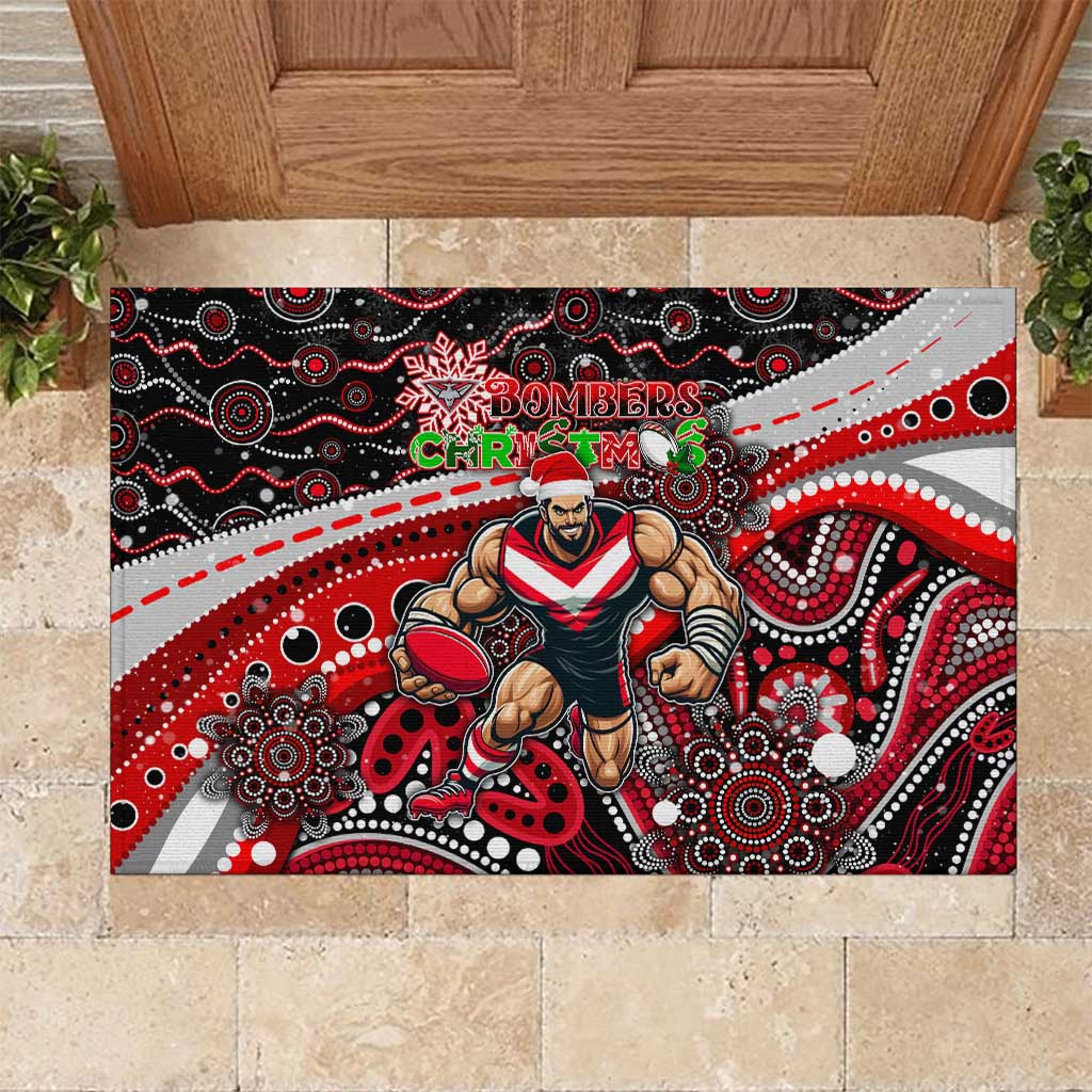 Merry Christmas AFL Bombers Rubber Doormat Aboriginal Santa Football Mascot