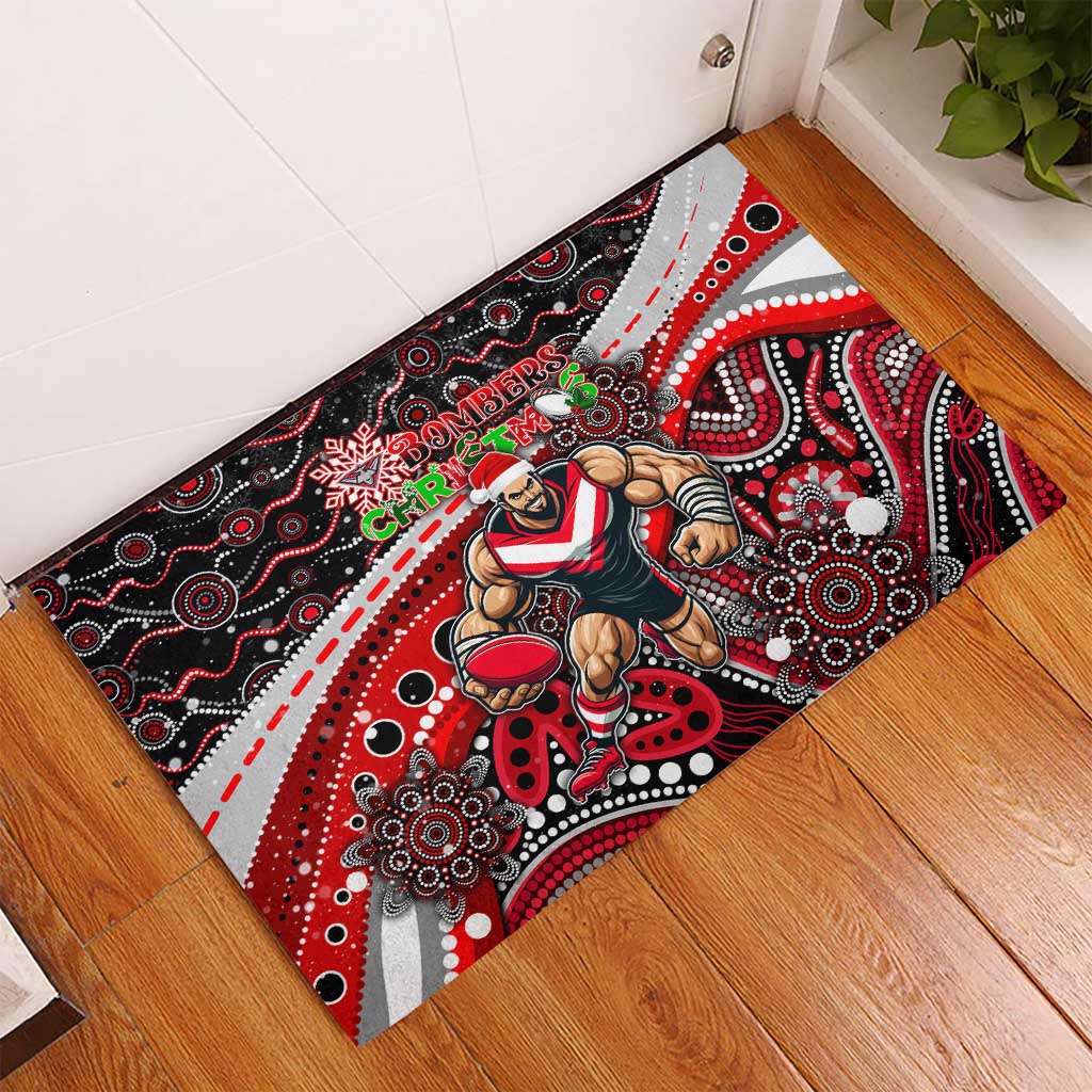 Merry Christmas AFL Bombers Rubber Doormat Aboriginal Santa Football Mascot