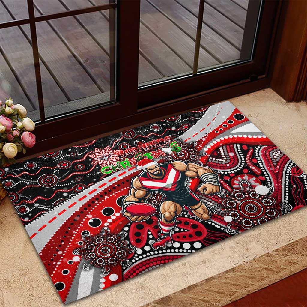 Merry Christmas AFL Bombers Rubber Doormat Aboriginal Santa Football Mascot