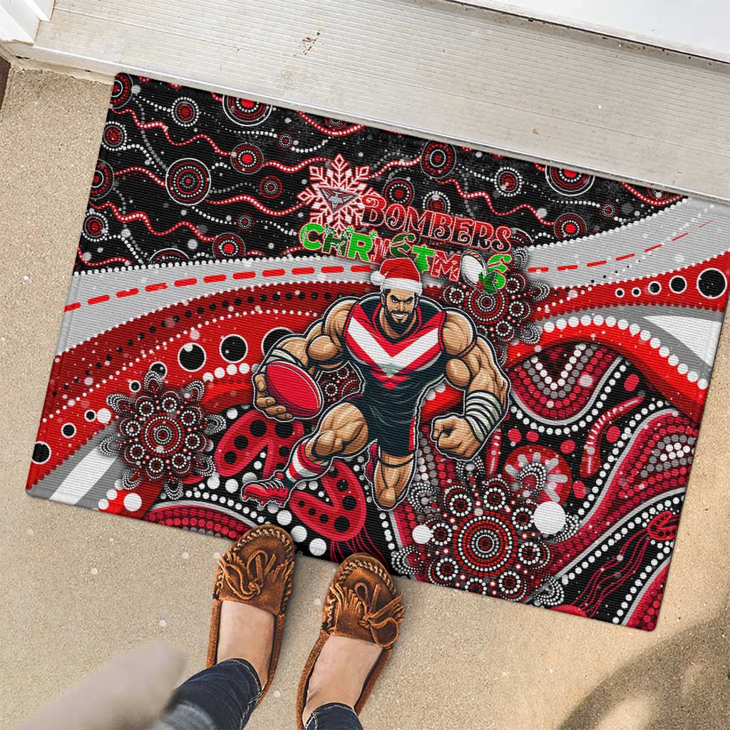 Merry Christmas AFL Bombers Rubber Doormat Aboriginal Santa Football Mascot