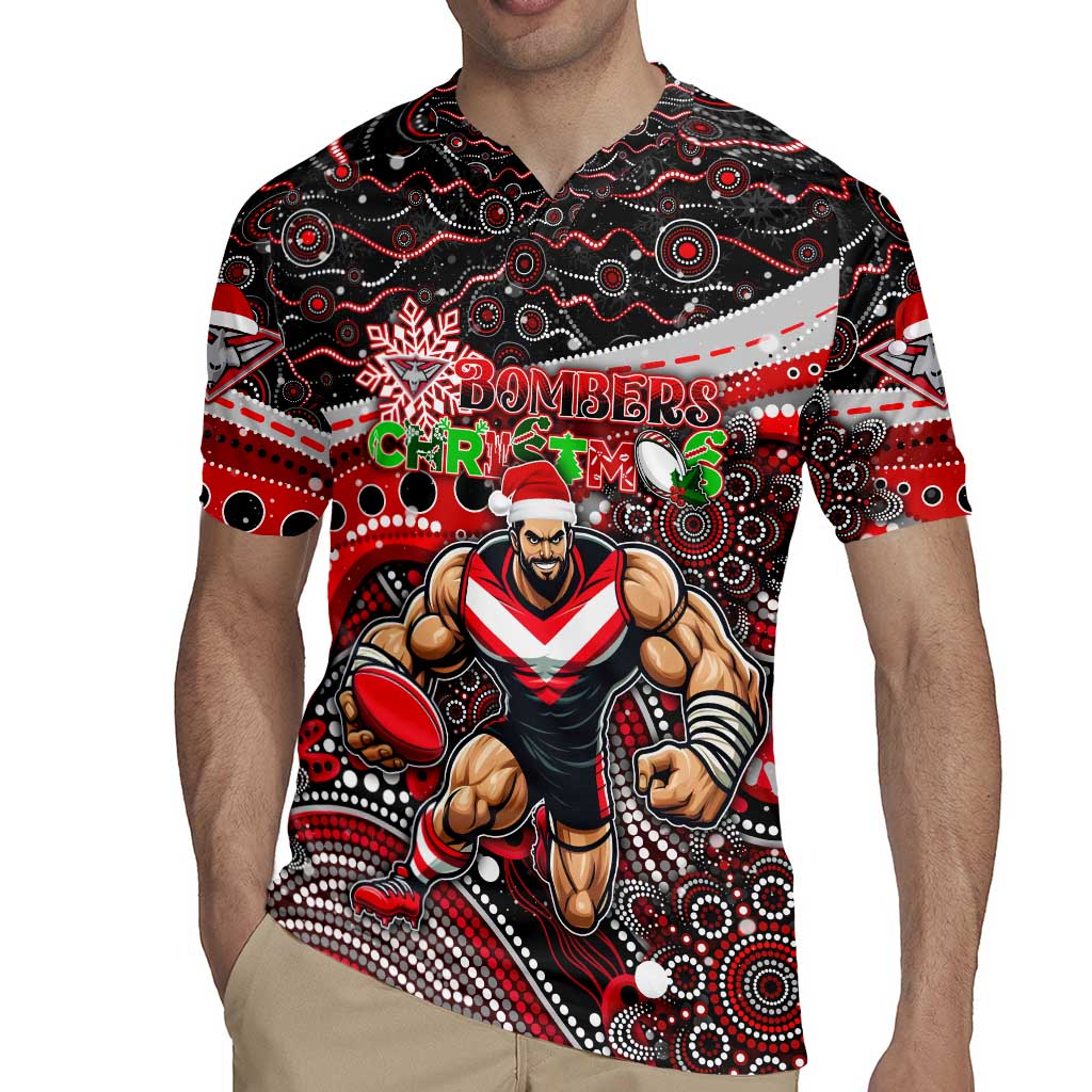 Merry Christmas AFL Bombers Rugby Jersey Aboriginal Santa Football Mascot