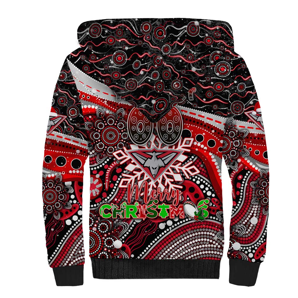 Merry Christmas AFL Bombers Sherpa Hoodie Aboriginal Santa Football Mascot