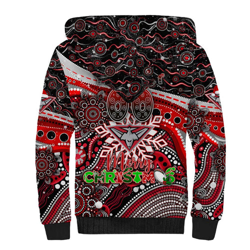Merry Christmas AFL Bombers Sherpa Hoodie Aboriginal Santa Football Mascot