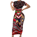 Merry Christmas AFL Bombers Short Sleeve Bodycon Dress Aboriginal Santa Football Mascot