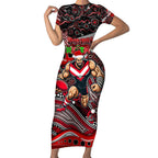 Merry Christmas AFL Bombers Short Sleeve Bodycon Dress Aboriginal Santa Football Mascot