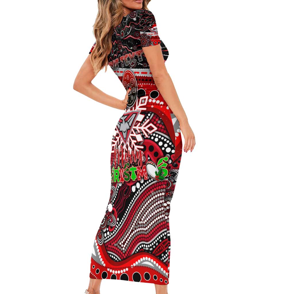Merry Christmas AFL Bombers Short Sleeve Bodycon Dress Aboriginal Santa Football Mascot