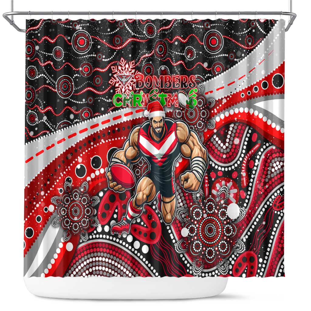Merry Christmas AFL Bombers Shower Curtain Aboriginal Santa Football Mascot