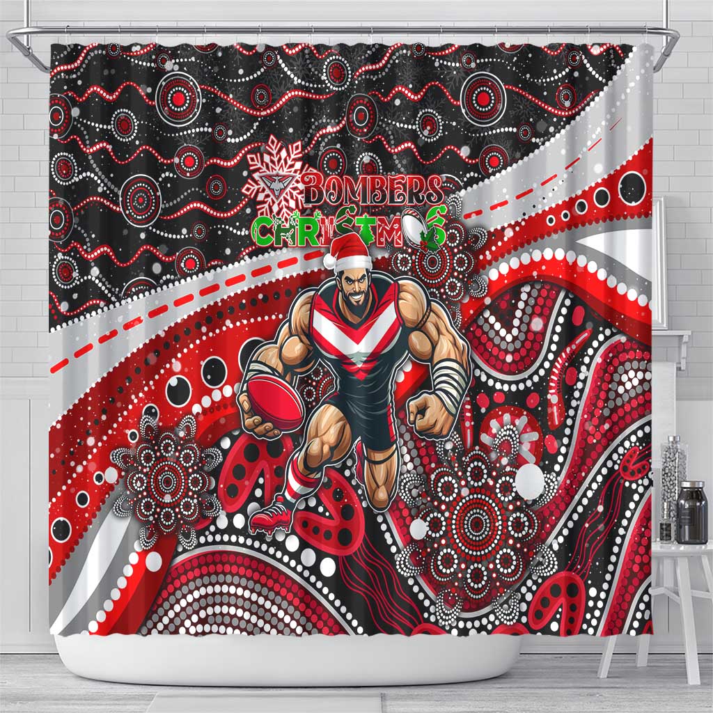 Merry Christmas AFL Bombers Shower Curtain Aboriginal Santa Football Mascot