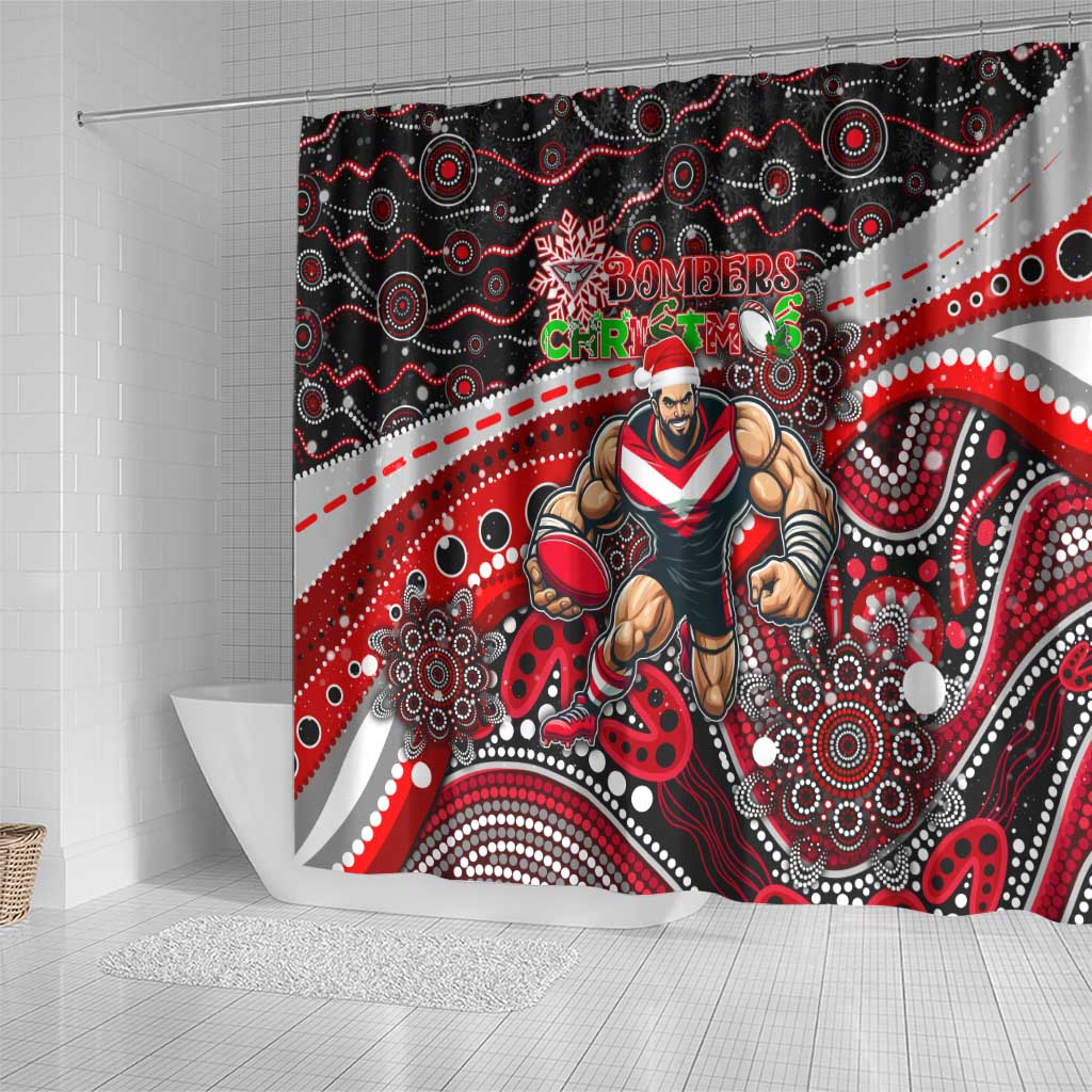 Merry Christmas AFL Bombers Shower Curtain Aboriginal Santa Football Mascot