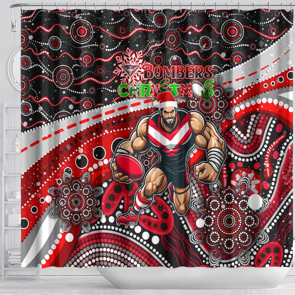 Merry Christmas AFL Bombers Shower Curtain Aboriginal Santa Football Mascot