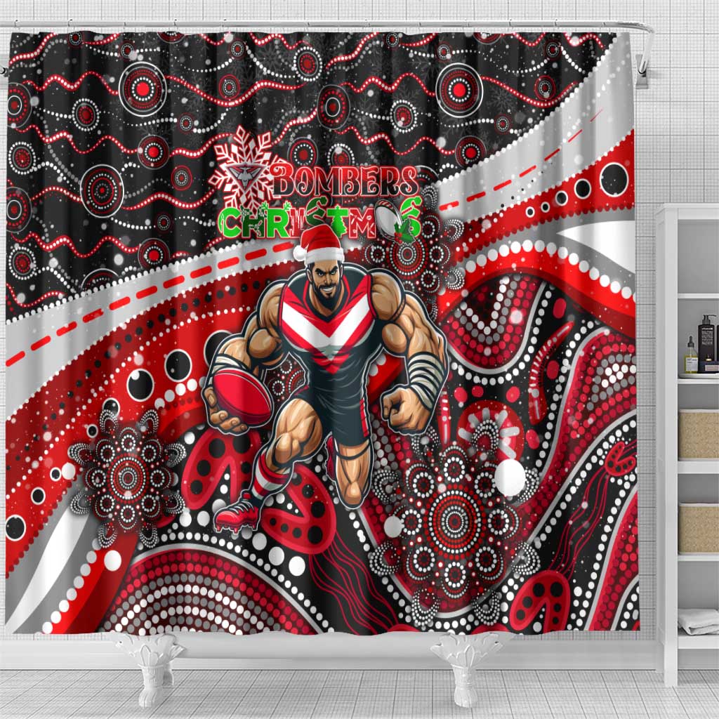 Merry Christmas AFL Bombers Shower Curtain Aboriginal Santa Football Mascot