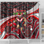 Merry Christmas AFL Bombers Shower Curtain Aboriginal Santa Football Mascot