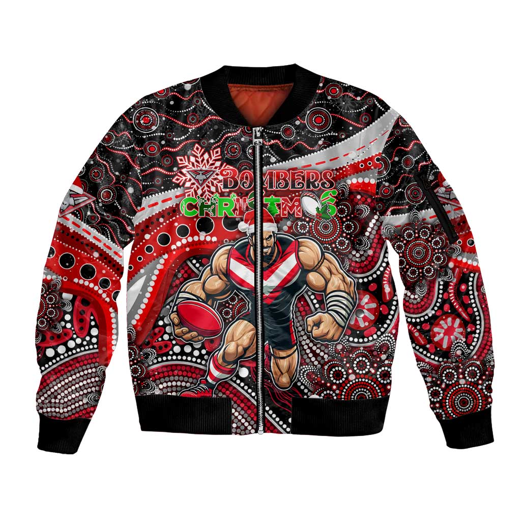 Merry Christmas AFL Bombers Sleeve Zip Bomber Jacket Aboriginal Santa Football Mascot