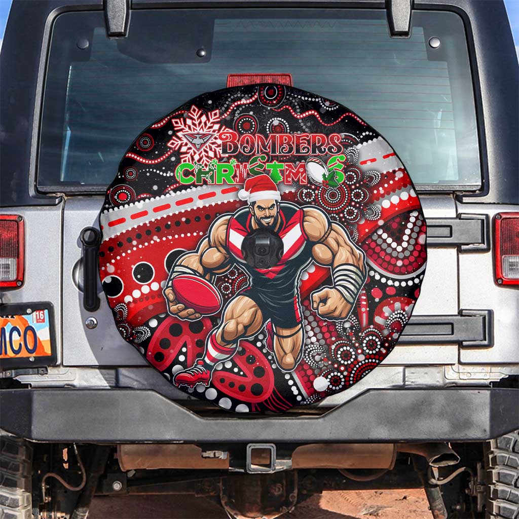 Merry Christmas AFL Bombers Spare Tire Cover Aboriginal Santa Football Mascot