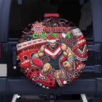 Merry Christmas AFL Bombers Spare Tire Cover Aboriginal Santa Football Mascot