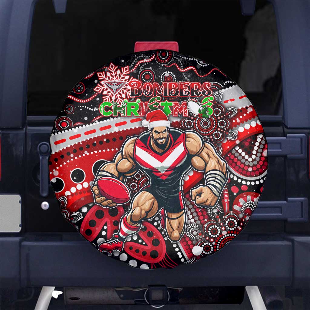 Merry Christmas AFL Bombers Spare Tire Cover Aboriginal Santa Football Mascot