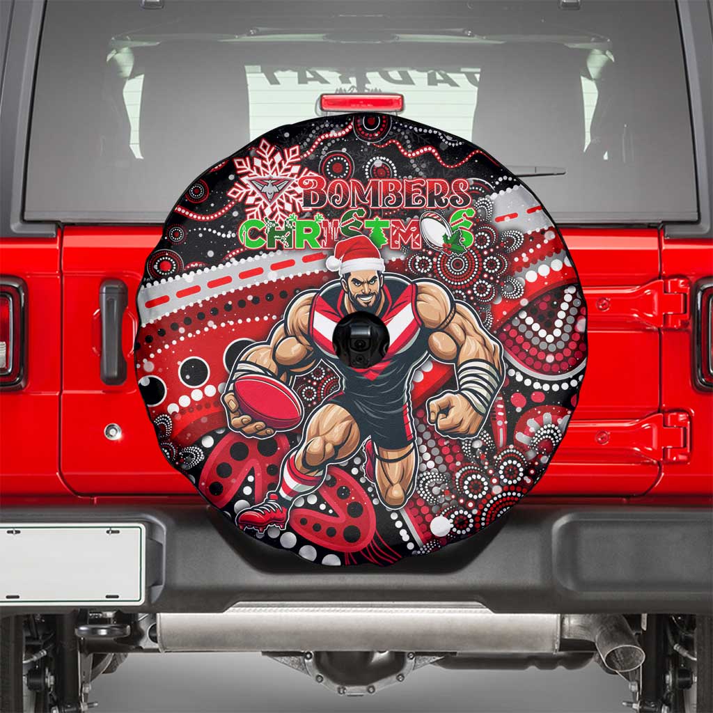 Merry Christmas AFL Bombers Spare Tire Cover Aboriginal Santa Football Mascot