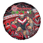 Merry Christmas AFL Bombers Spare Tire Cover Aboriginal Santa Football Mascot